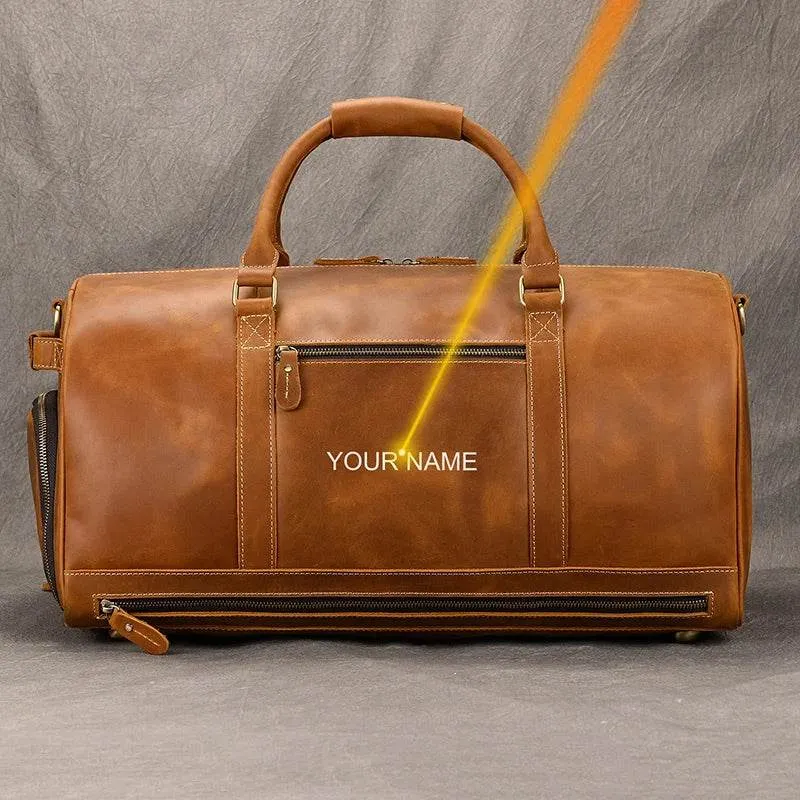 Custom Leather Travel Bag with Belt – Luxury Duffle with Shoe Pocket
