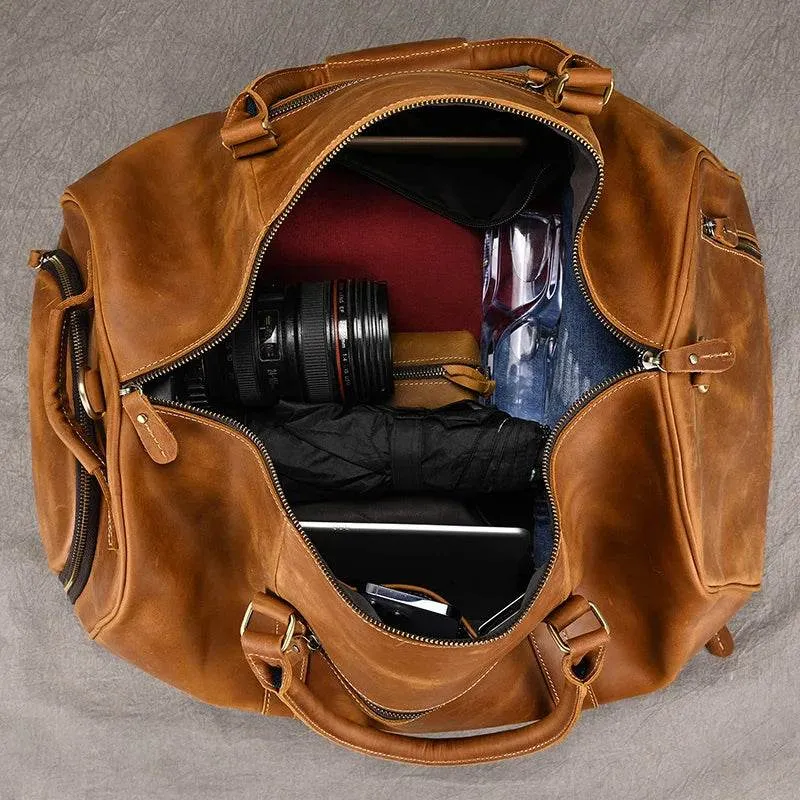Custom Leather Travel Bag with Belt – Luxury Duffle with Shoe Pocket
