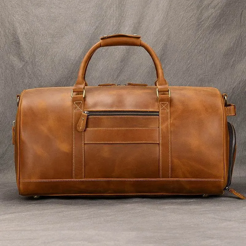 Custom Leather Travel Bag with Belt – Luxury Duffle with Shoe Pocket