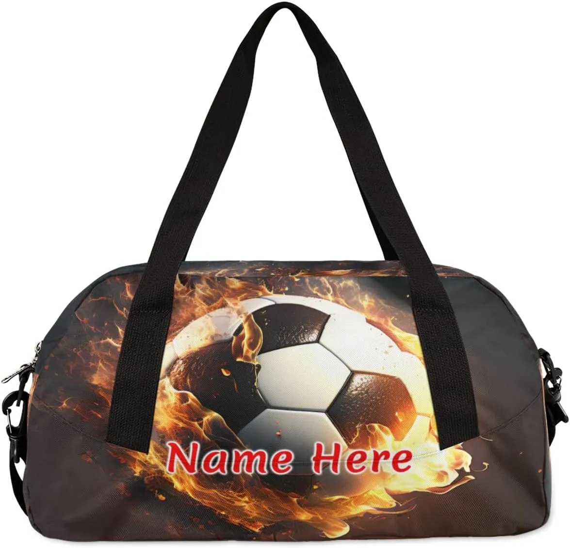 Custom Name Small Kids Overnighter Duffle Bag for Boys Girls Funny Fire Football Personalized Lightweight Gym Sports Duffle Bag Travel Weekender Tote Carry on Bag Customized Kids Gifts