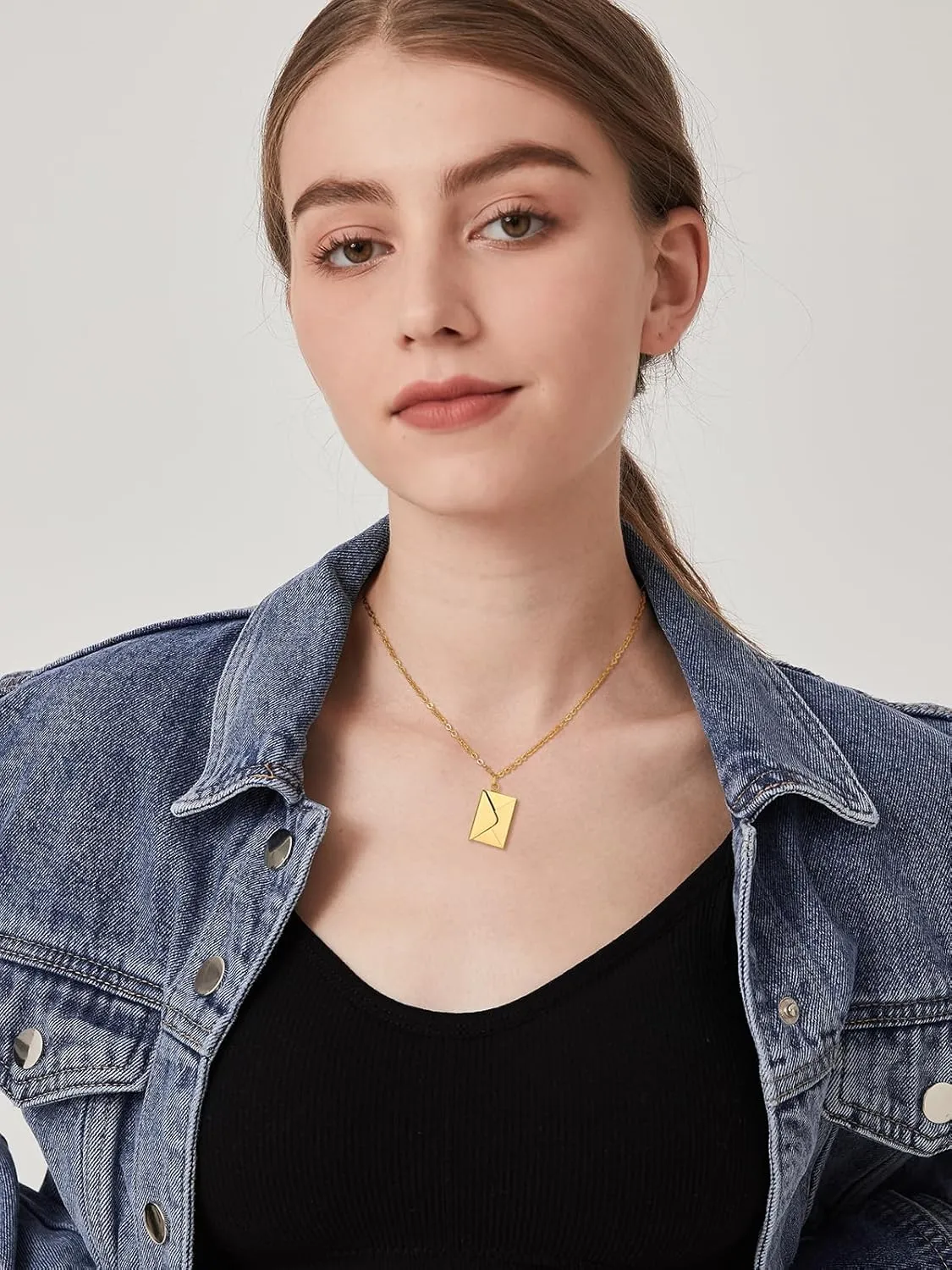 Custom4U Personalized Envelope Necklace with Picture Message Custom Love Letter Locket Necklace for Women Silver/Gold/Rose Gold/Black Birthday Mothers Day Photo Jewelry Gifts for Mom Wife (Gift Box)