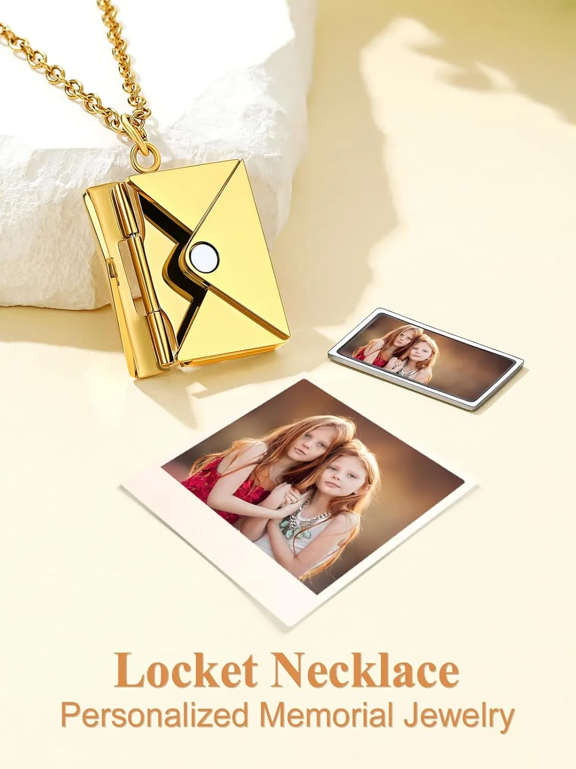 Custom4U Personalized Envelope Necklace with Picture Message Custom Love Letter Locket Necklace for Women Silver/Gold/Rose Gold/Black Birthday Mothers Day Photo Jewelry Gifts for Mom Wife (Gift Box)