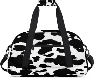 Cute Animal Kids Duffle Bags for Boys Girls, Cow Print Skin Sport Gym Bag Waterproof Travel Overnight Weekender Bag Teen Dance Gymnastics Sleepover Bag