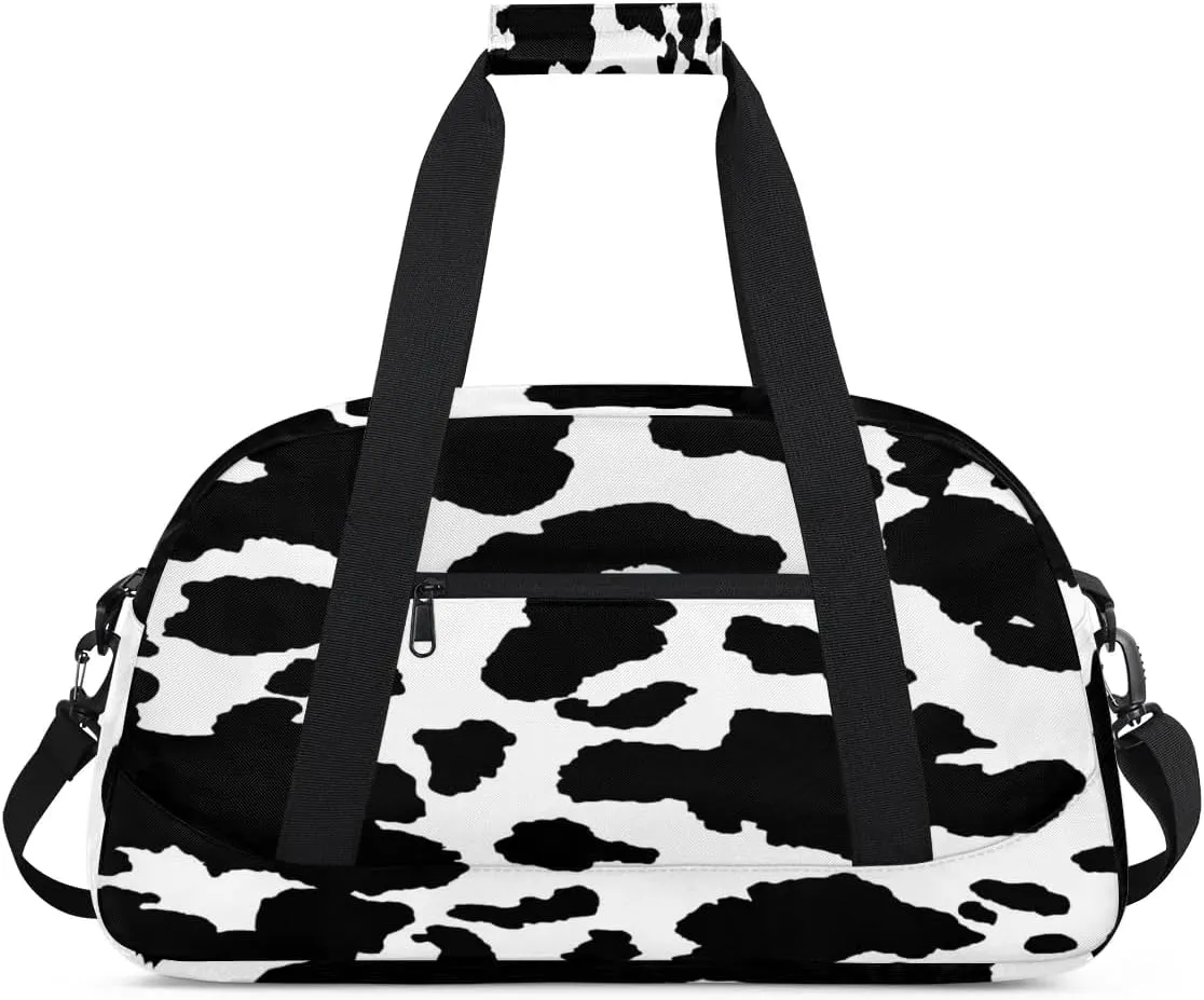 Cute Animal Kids Duffle Bags for Boys Girls, Cow Print Skin Sport Gym Bag Waterproof Travel Overnight Weekender Bag Teen Dance Gymnastics Sleepover Bag