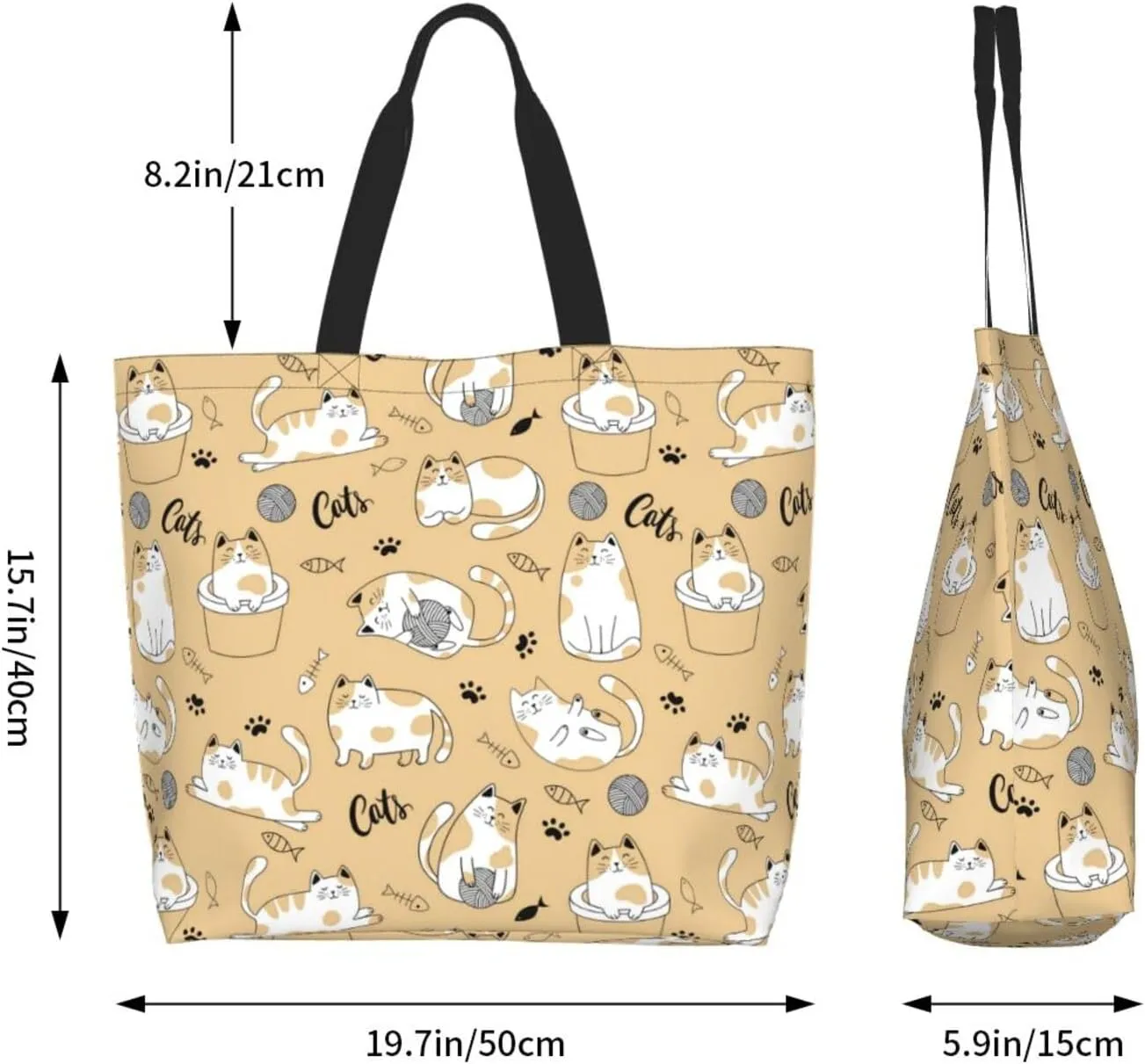 Cute Cat Tote Bag Beach Bag Large Capacity Grocery Bag Reusable Shopping bags for Women