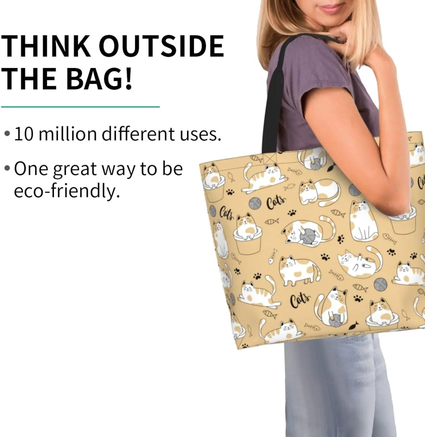 Cute Cat Tote Bag Beach Bag Large Capacity Grocery Bag Reusable Shopping bags for Women