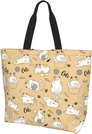 Cute Cat Tote Bag Beach Bag Large Capacity Grocery Bag Reusable Shopping bags for Women