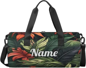 Cute Dance Bag Sport Duffel Gymnastics Sport Bags Custom Ballet Bag Overnight Weekender Bag Waterproof Pattern, Tropical Flowers Leaf