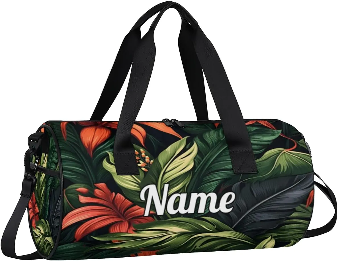 Cute Dance Bag Sport Duffel Gymnastics Sport Bags Custom Ballet Bag Overnight Weekender Bag Waterproof Pattern, Tropical Flowers Leaf