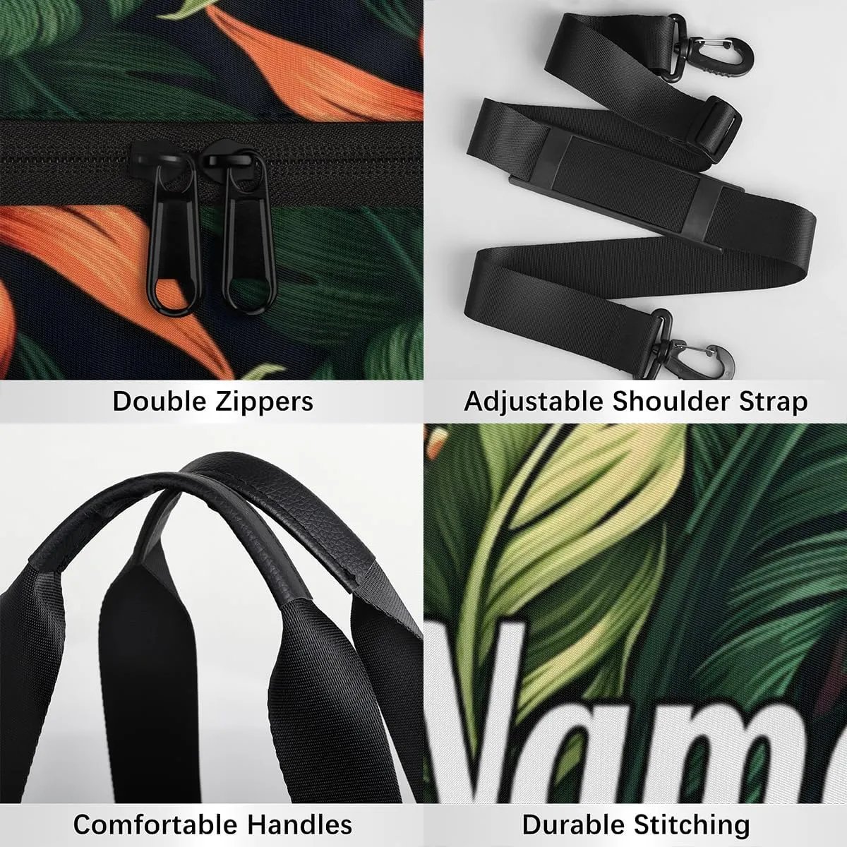 Cute Dance Bag Sport Duffel Gymnastics Sport Bags Custom Ballet Bag Overnight Weekender Bag Waterproof Pattern, Tropical Flowers Leaf
