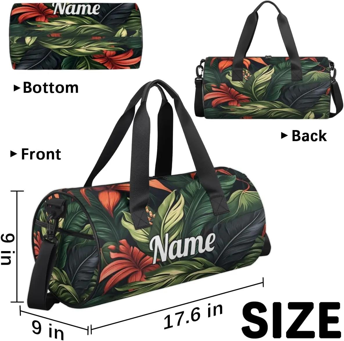 Cute Dance Bag Sport Duffel Gymnastics Sport Bags Custom Ballet Bag Overnight Weekender Bag Waterproof Pattern, Tropical Flowers Leaf