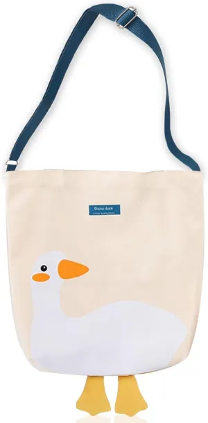 Cute Duck Tote Bag Canvas Tote Bag for Women Reusable Cotton Cloth Bag for Lunch Grocery Shopping and Beach