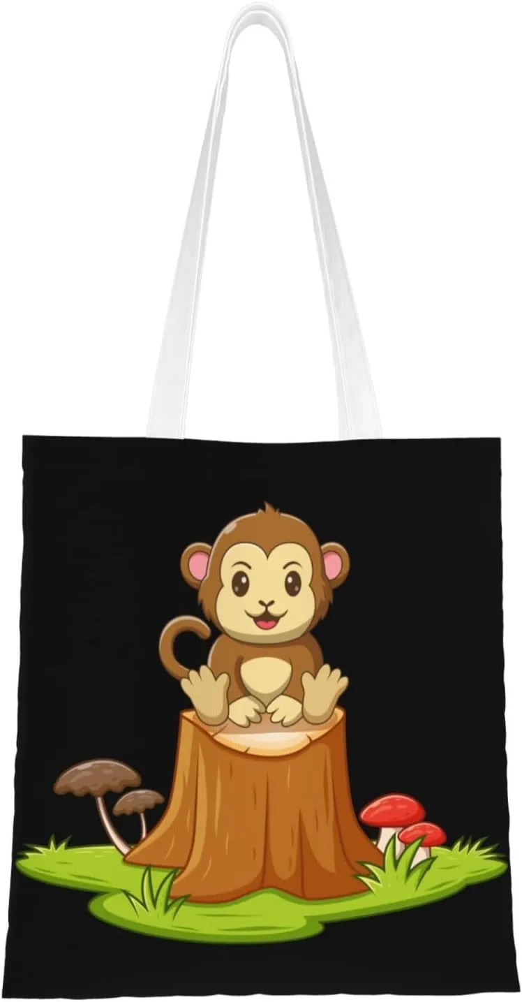 Cute Monkey Sitting on a Tree Stump Tote Bag for Women Canvas Tote Bags Reusable Shopping Bags Use For Shopping The Tote Bag,Grocery Bags,DIY Gift Bags