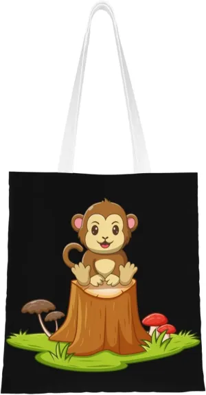 Cute Monkey Sitting on a Tree Stump Tote Bag for Women Canvas Tote Bags Reusable Shopping Bags Use For Shopping The Tote Bag,Grocery Bags,DIY Gift Bags
