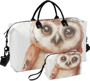 Cute Owl Painting Duffel Bags for Traveling Makeup Bag Set of 2, Art Womens Gym Bags Tote Weekend Bag Duffel