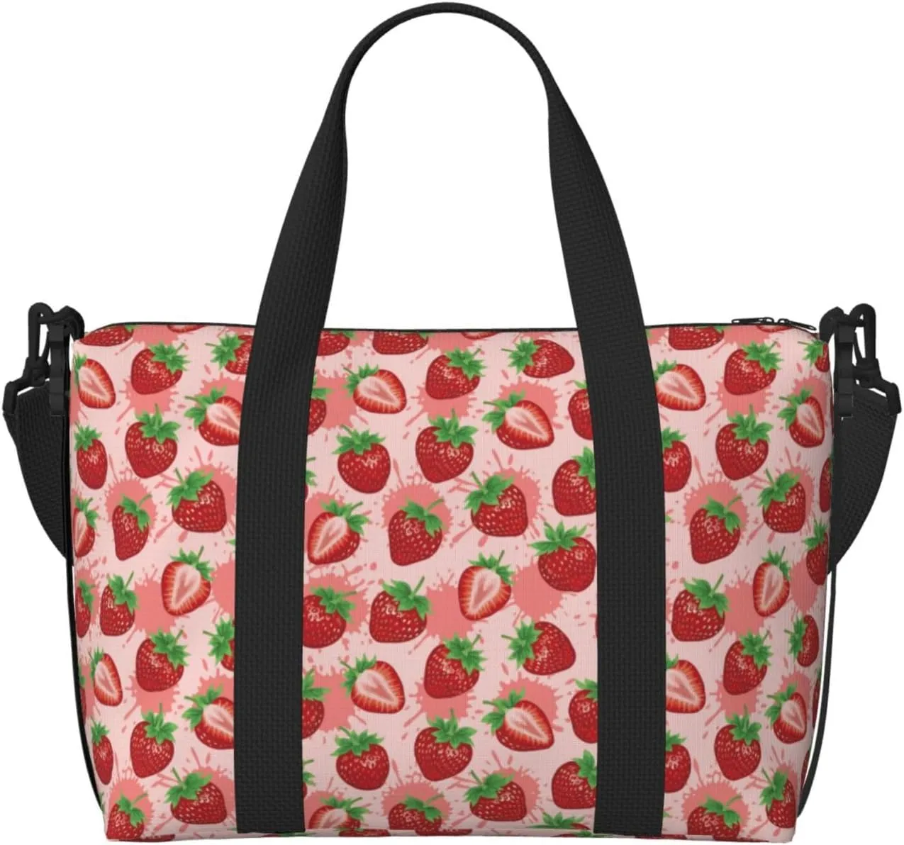 Cute Strawberry Juice Travel Duffle Bag For Women Men Weekender Overnight Bag Gym Bag For Women, Carry On Airport Bag, Travel Tote Bag With Strap For Gym Travel Business Trips