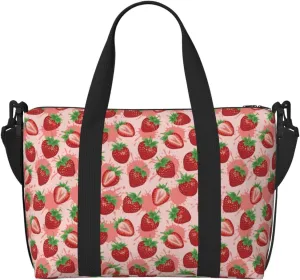 Cute Strawberry Juice Travel Duffle Bag For Women Men Weekender Overnight Bag Gym Bag For Women, Carry On Airport Bag, Travel Tote Bag With Strap For Gym Travel Business Trips