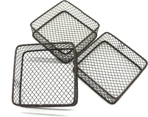 CVHOMEDECO. Mini Metal Wire Storage Baskets Desks & shelves Organizer Trinkets Container, Great for Store Spices, Gifts or Giving. Set of 3. (Square Rusty)