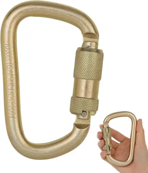 D Shape, Auto Locking Carabiner Climbing Heavy Duty Steel Golden Carabiner Clip Small Quick Release, Rescue for Rock and Tree Climbing