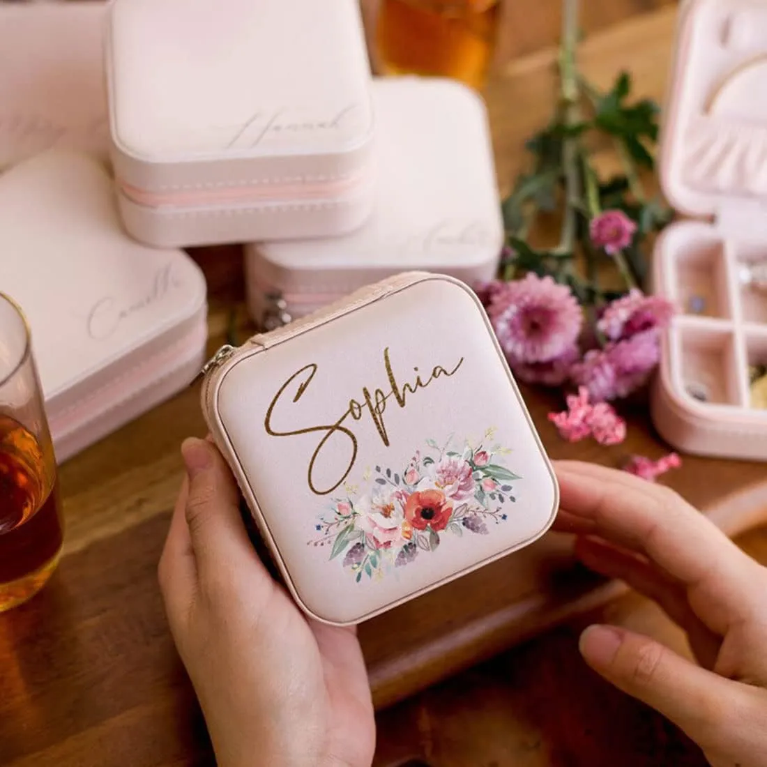 DayOfShe Bridesmaid Proposal Gifts Personalized Travel Jewelry Box-Leather Small Jewelry Organizer for Maid of Honor Gift for Bridesmaids