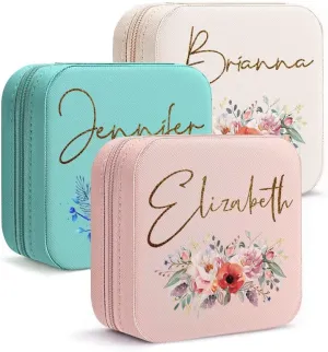 DayOfShe Bridesmaid Proposal Gifts Personalized Travel Jewelry Box-Leather Small Jewelry Organizer for Maid of Honor Gift for Bridesmaids