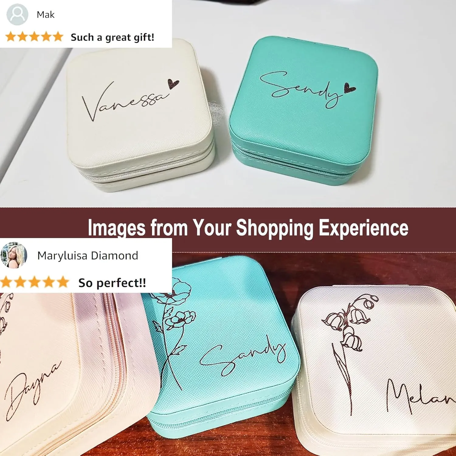 DayOfShe Personalized Travel Jewelry Box with Name and Birth Flower for Women Gifts Custom Small Travel Jewelry Case as Bridesmaid Proposal Gifts, Personalized Gifts for Women