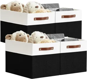 DECOMOMO Kallax Storage Cubes -13x15x13 Storage Bins, Baskets for Organizing Shelves (Black and White, 4-Pack)
