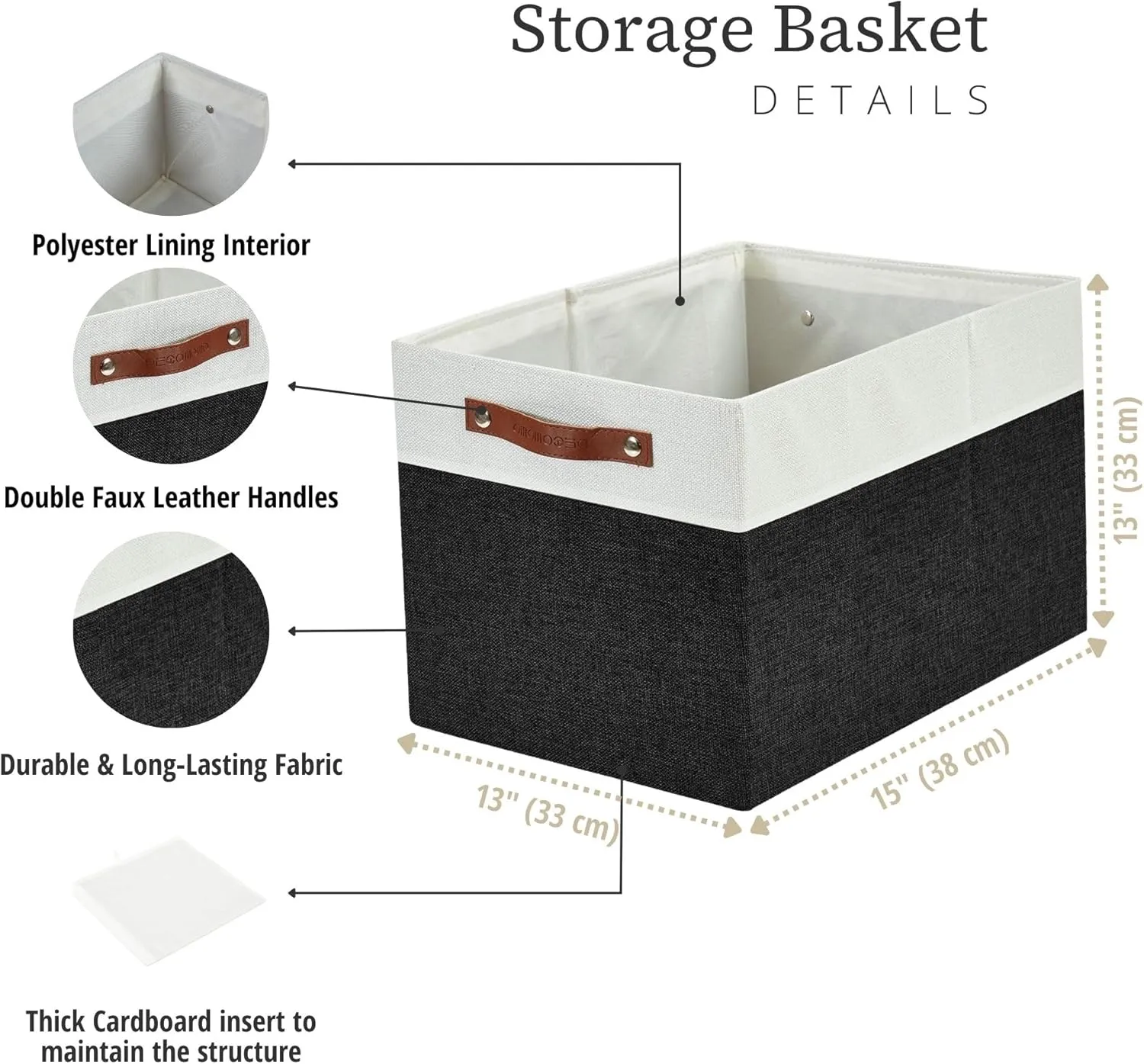 DECOMOMO Kallax Storage Cubes -13x15x13 Storage Bins, Baskets for Organizing Shelves (Black and White, 4-Pack)