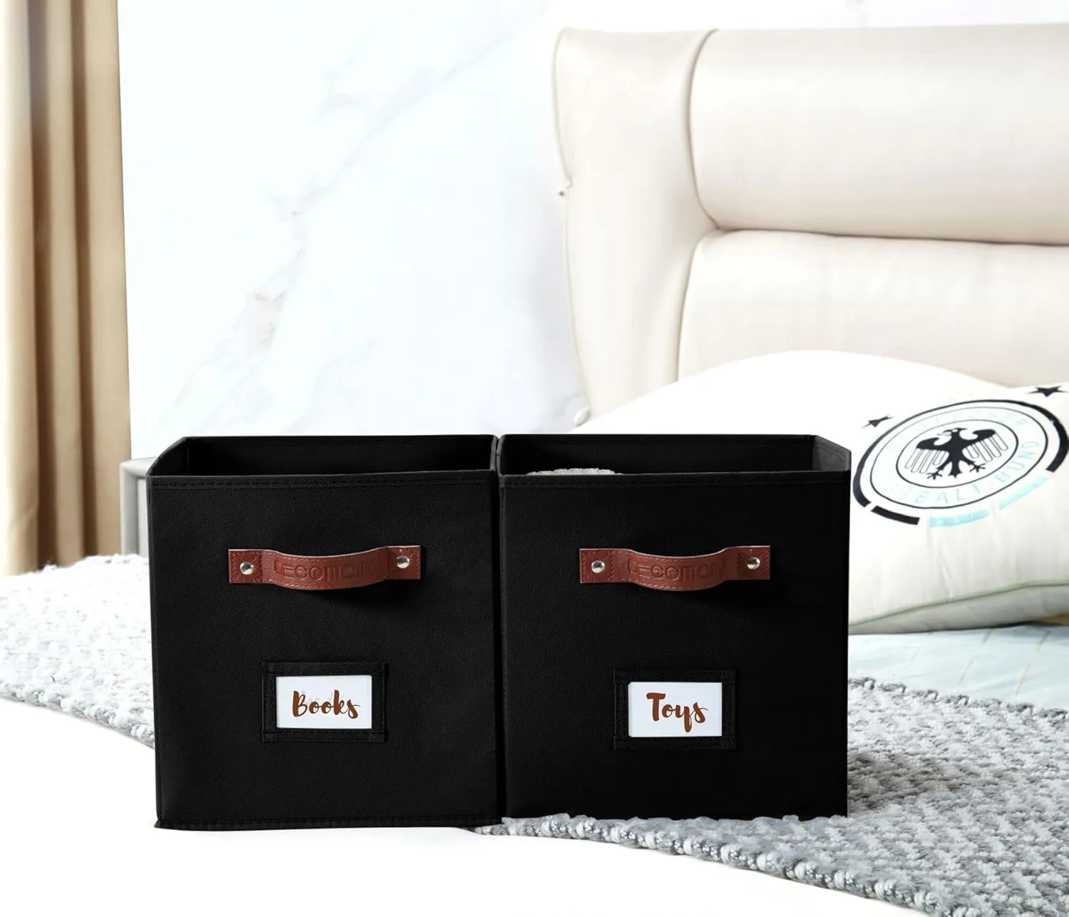 DECOMOMO Storage Baskets, 13x15x13 Storage Cube Bins with Labels for Organizing Shelves Kallax (Kallax / 4pcs, Black)
