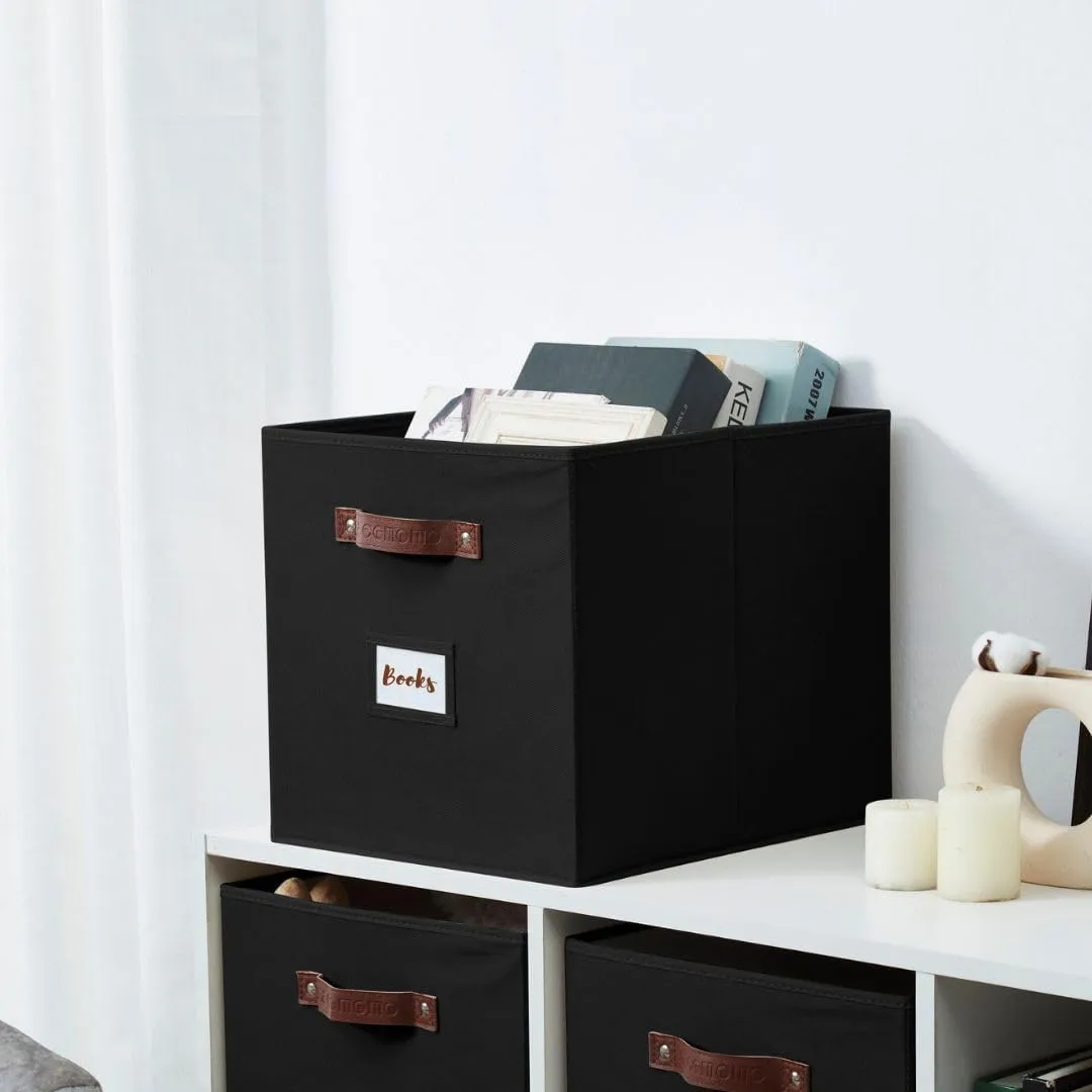 DECOMOMO Storage Baskets, 13x15x13 Storage Cube Bins with Labels for Organizing Shelves Kallax (Kallax / 4pcs, Black)