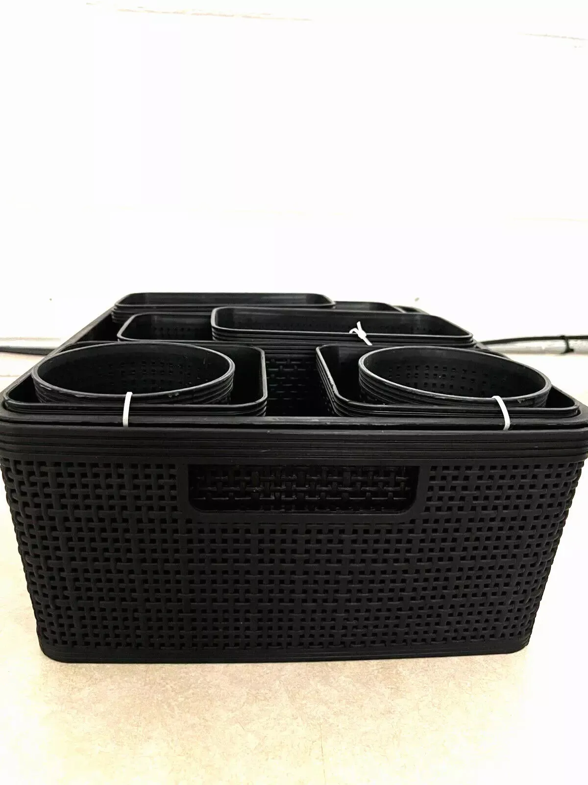 Decorative Wicker-Style Short Weave Basket, Espresso - 10 count.