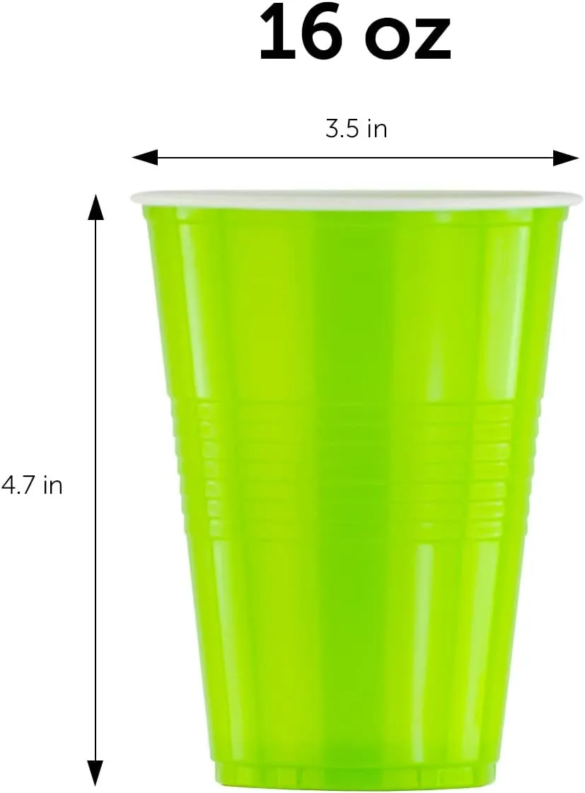 DecorRack 80 Count Green Party Cups, 16 oz BPA Free Plastic Cups, Perfect for Birthday, Picnic, Indoor and Outdoor Event, Stackable, Reusable, Disposable Round Beverage Drinking Cups (80 Pack)
