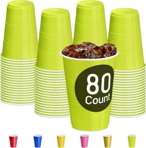 DecorRack 80 Count Green Party Cups, 16 oz BPA Free Plastic Cups, Perfect for Birthday, Picnic, Indoor and Outdoor Event, Stackable, Reusable, Disposable Round Beverage Drinking Cups (80 Pack)