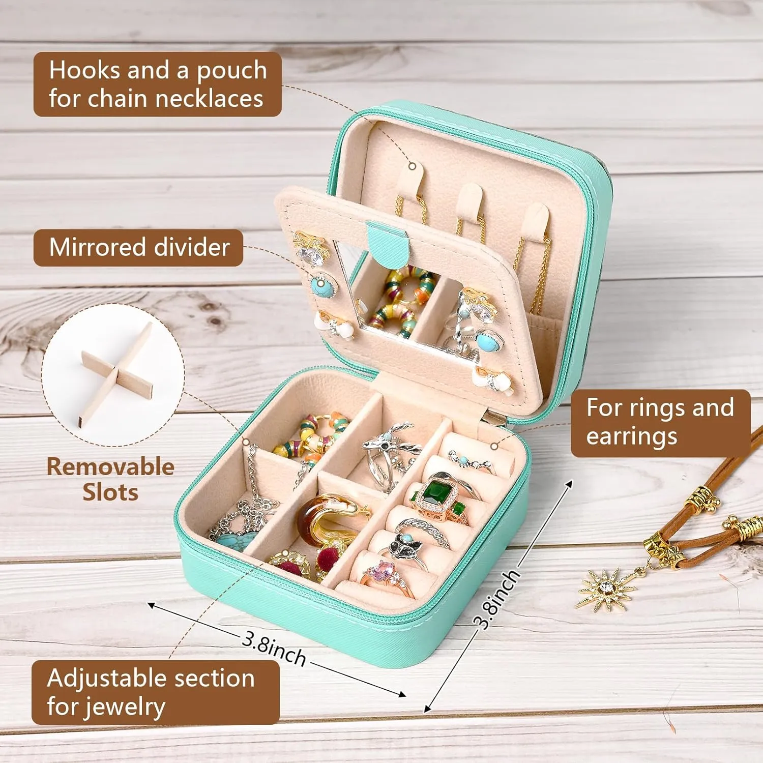 DEEKA Western Jewelry Box Case Real Leather Turquoise and Brown Embossed Tooled Travel Jewelry Organizer Gifts Christmas Gifts for Women Country Girls Cowgirl Stuff Portable Travel Accessories -Green