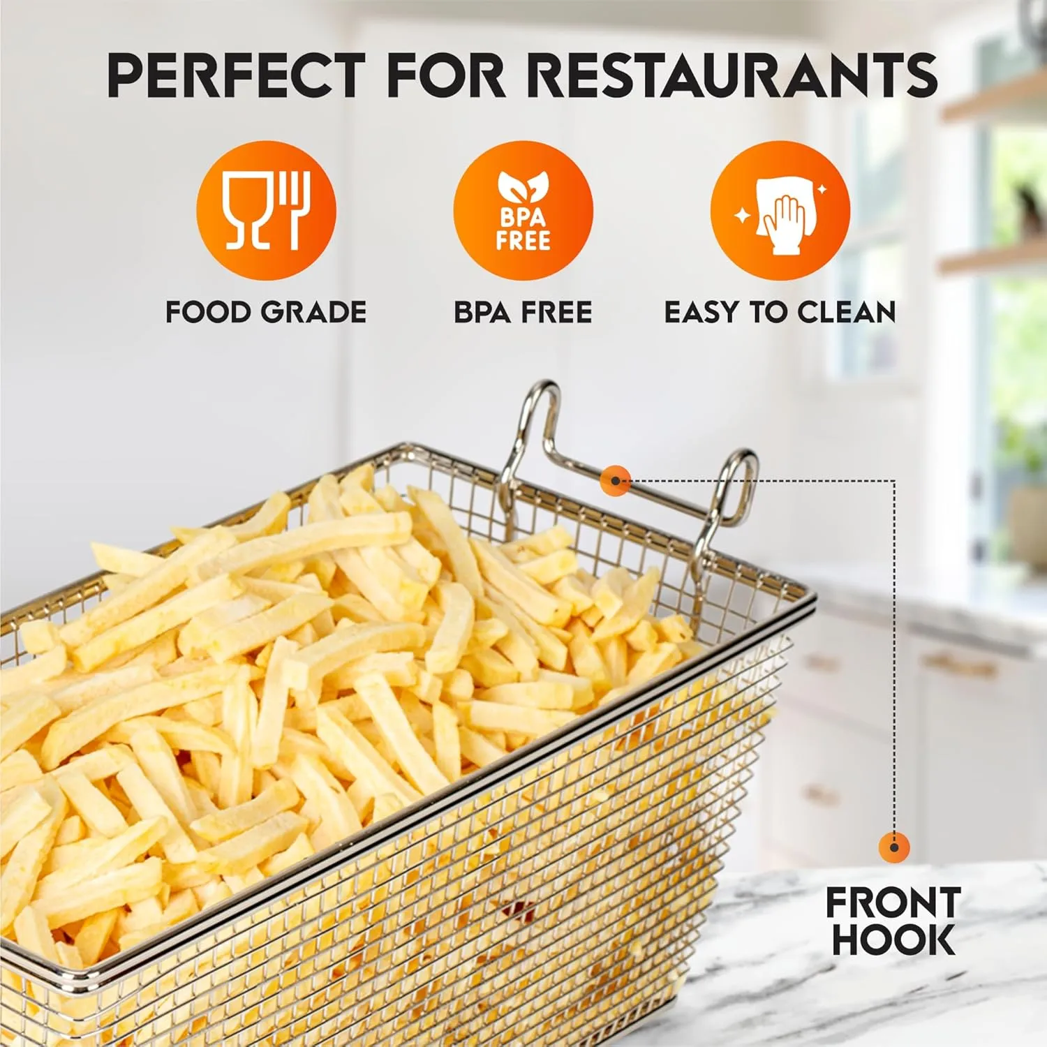 Deep Fryer Basket | 4 Pack | Commercial Fry Basket with Handle | 13.25" x 6.5" x 5.9" | Heavy Duty Restaurant Quality