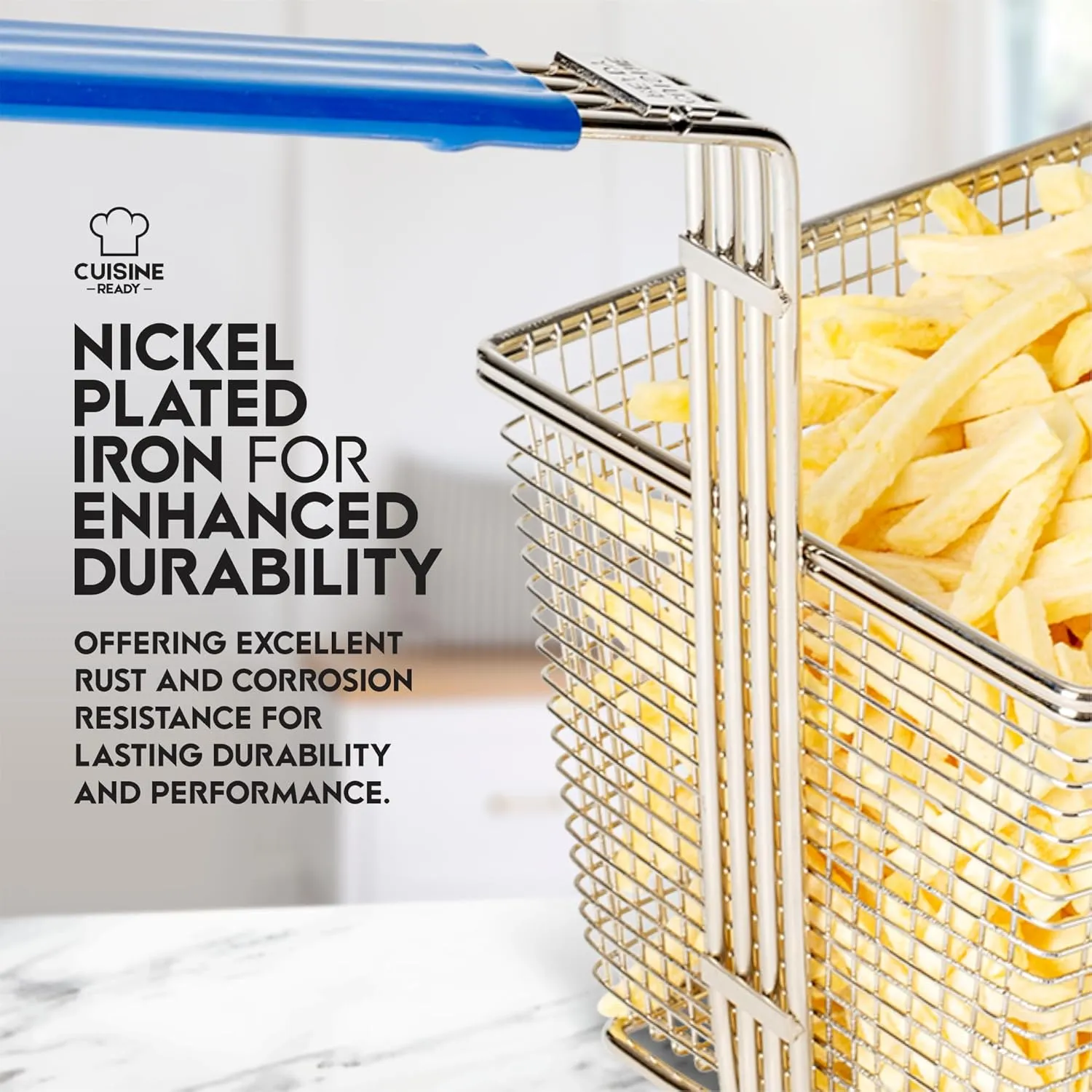 Deep Fryer Basket | 4 Pack | Commercial Fry Basket with Handle | 13.25" x 6.5" x 5.9" | Heavy Duty Restaurant Quality