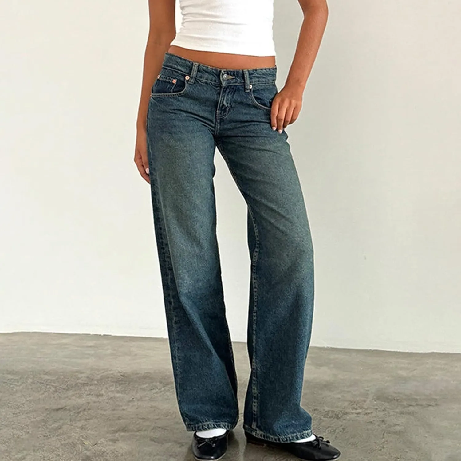 Denim Sweatpants Jeans for Women Boyfriend High Waited Baggy Wide Leg Jeans Y2k Streetwear Loose Denim Pants Pocket