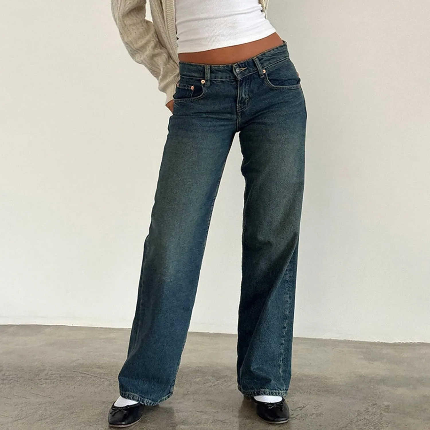 Denim Sweatpants Jeans for Women Boyfriend High Waited Baggy Wide Leg Jeans Y2k Streetwear Loose Denim Pants Pocket