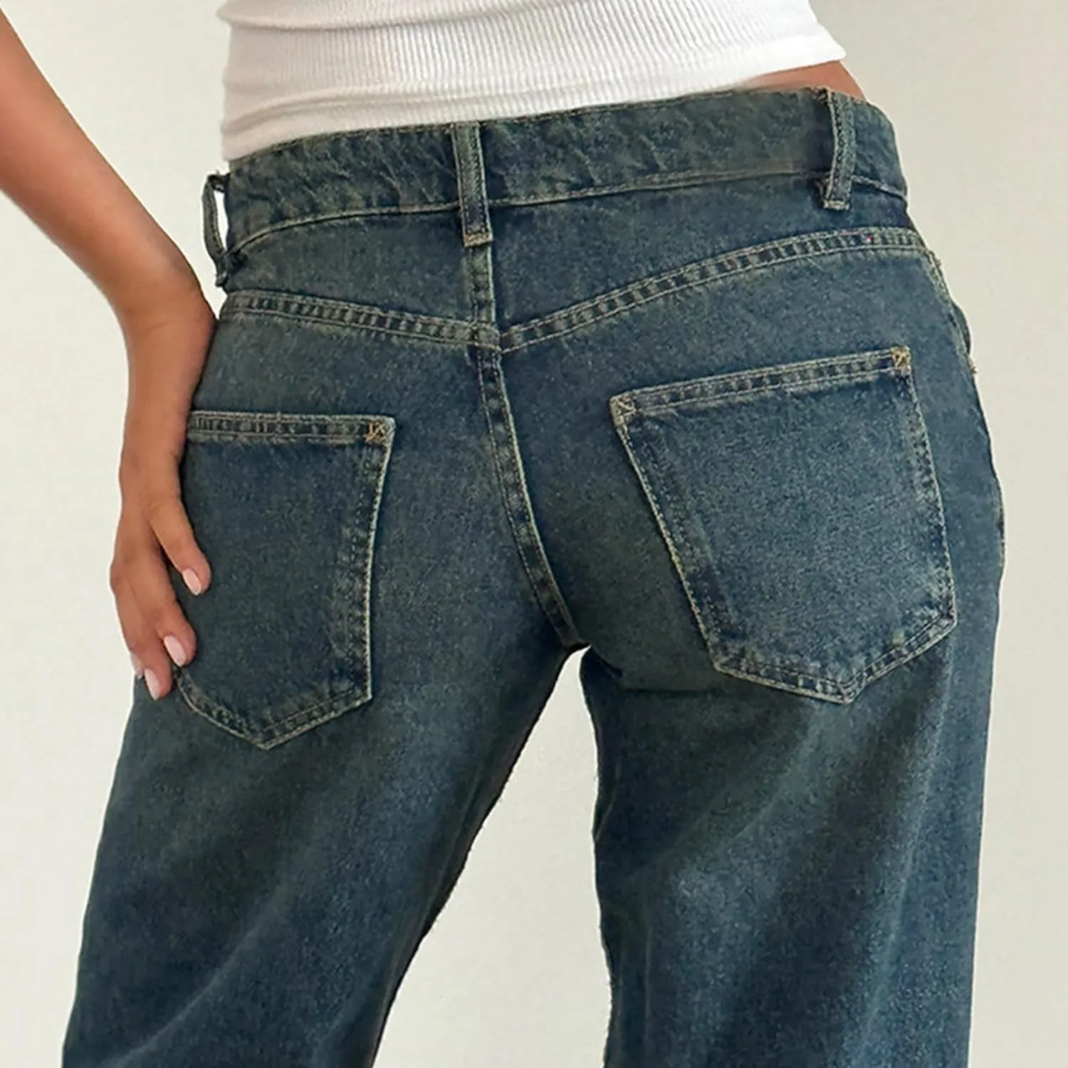Denim Sweatpants Jeans for Women Boyfriend High Waited Baggy Wide Leg Jeans Y2k Streetwear Loose Denim Pants Pocket
