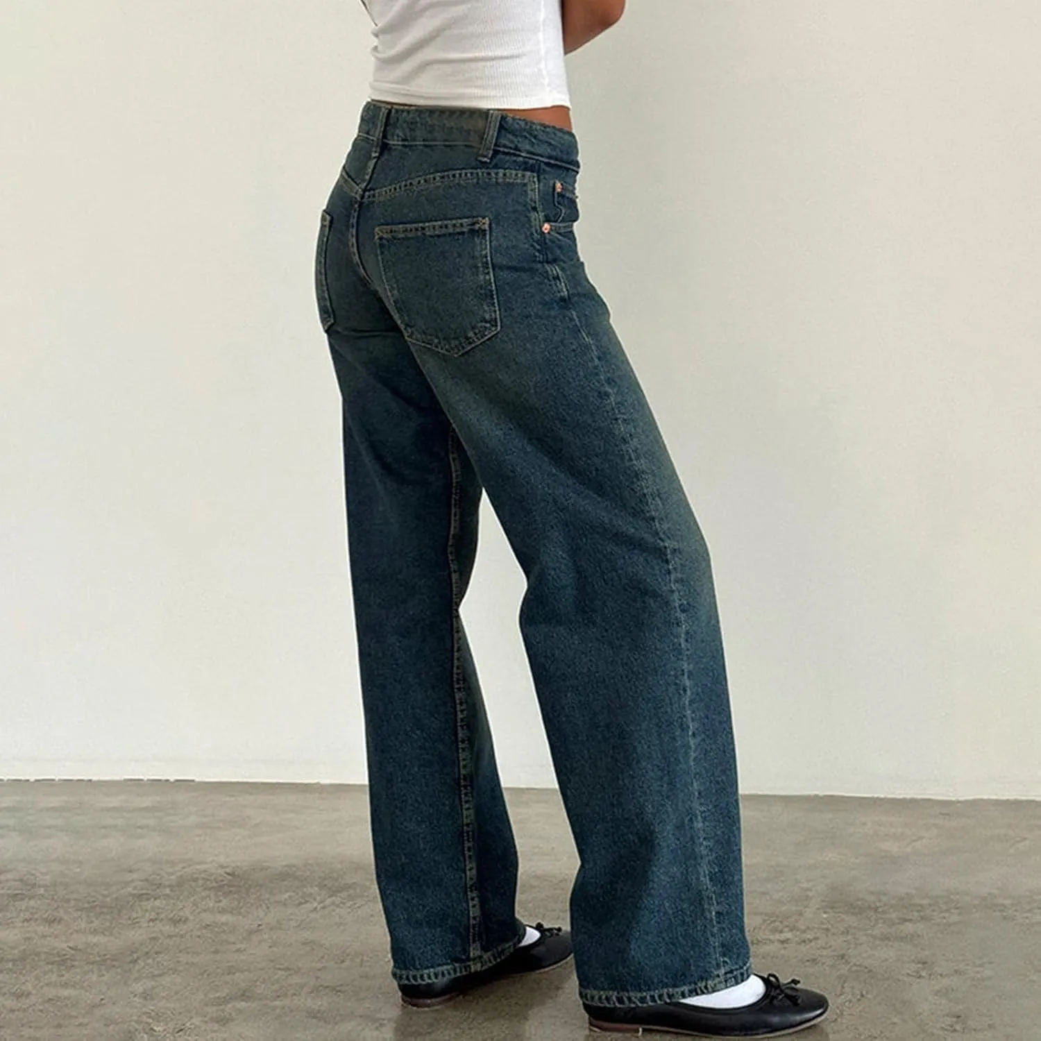 Denim Sweatpants Jeans for Women Boyfriend High Waited Baggy Wide Leg Jeans Y2k Streetwear Loose Denim Pants Pocket