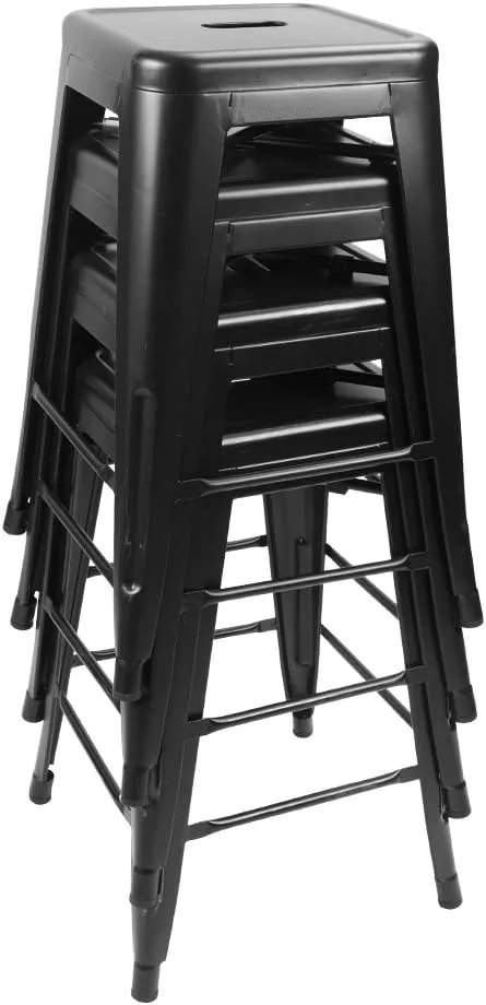 Devoko Metal Bar Stools 24" Indoor Outdoor Stackable Barstools Modern Style Industrial Vintage Counter Bar Stools Set of 4 (24 inch, Black)