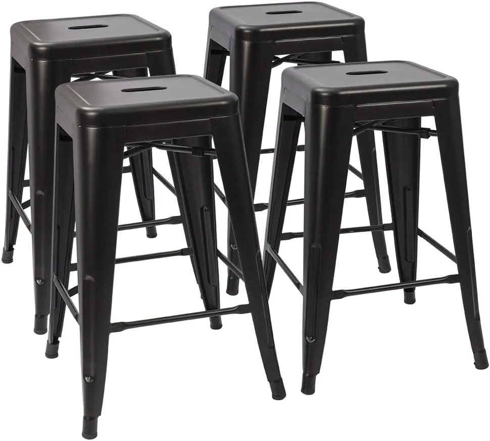 Devoko Metal Bar Stools 24" Indoor Outdoor Stackable Barstools Modern Style Industrial Vintage Counter Bar Stools Set of 4 (24 inch, Black)