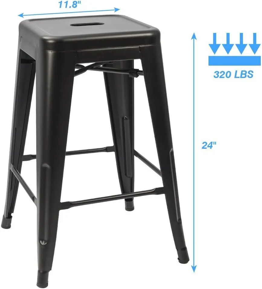 Devoko Metal Bar Stools 24" Indoor Outdoor Stackable Barstools Modern Style Industrial Vintage Counter Bar Stools Set of 4 (24 inch, Black)