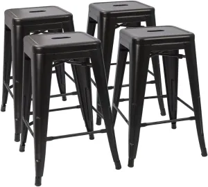 Devoko Metal Bar Stools 24" Indoor Outdoor Stackable Barstools Modern Style Industrial Vintage Counter Bar Stools Set of 4 (24 inch, Black)