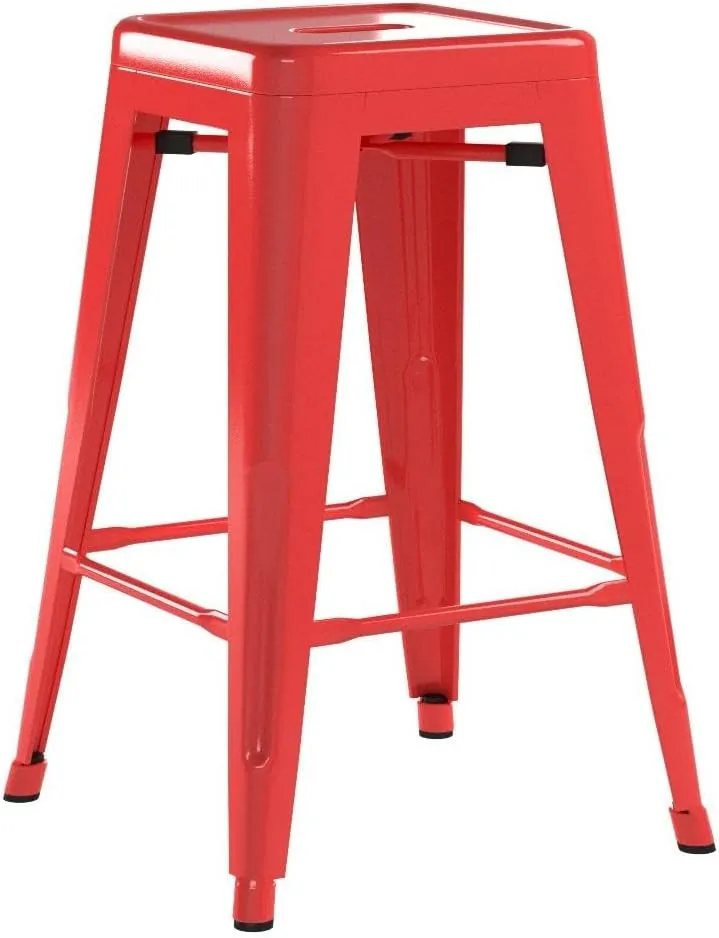 Devoko Metal Bar Stools 24" Indoor Outdoor Stackable Barstools Modern Style Industrial Vintage Counter Bar Stools Set of 4 (24 inch, Red)