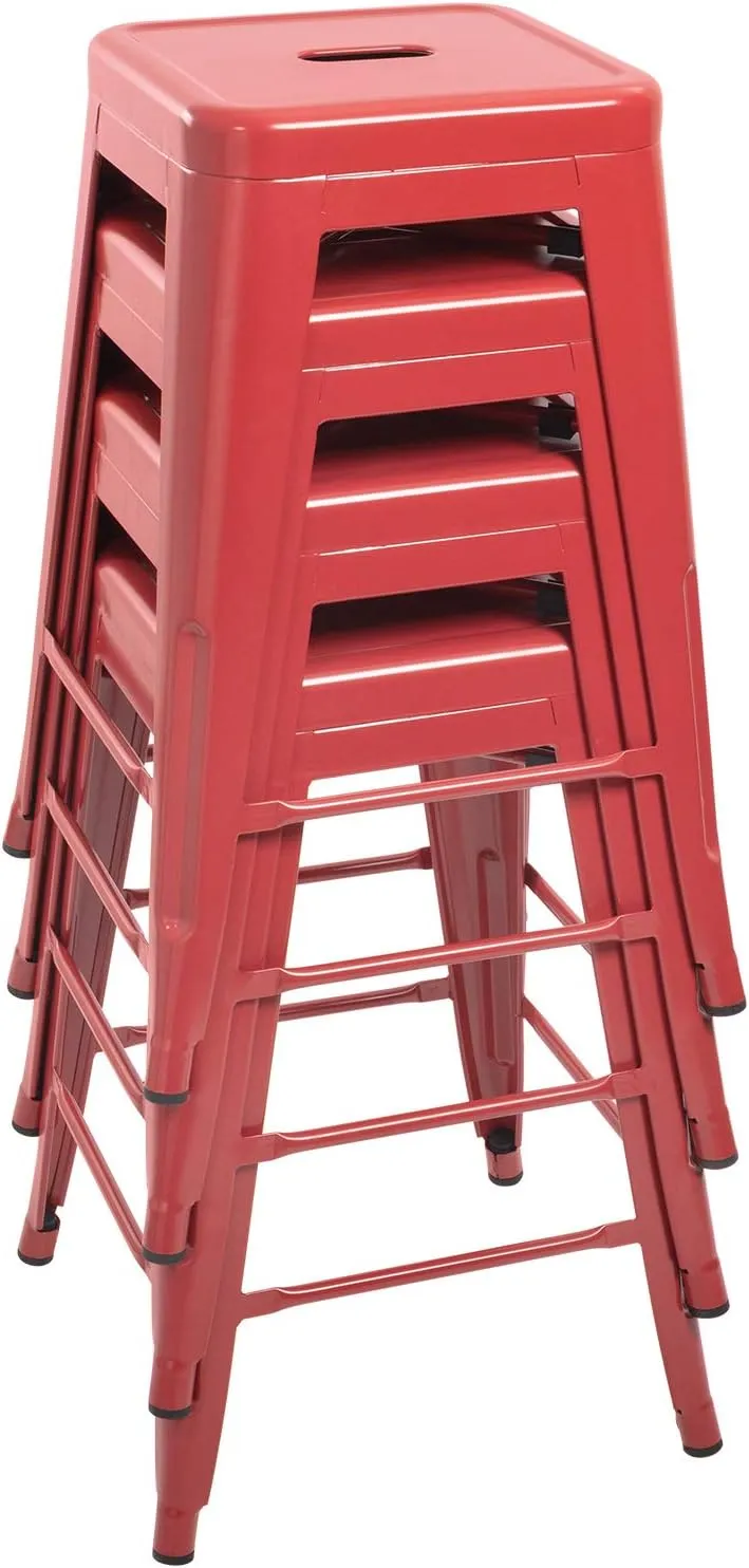 Devoko Metal Bar Stools 24" Indoor Outdoor Stackable Barstools Modern Style Industrial Vintage Counter Bar Stools Set of 4 (24 inch, Red)