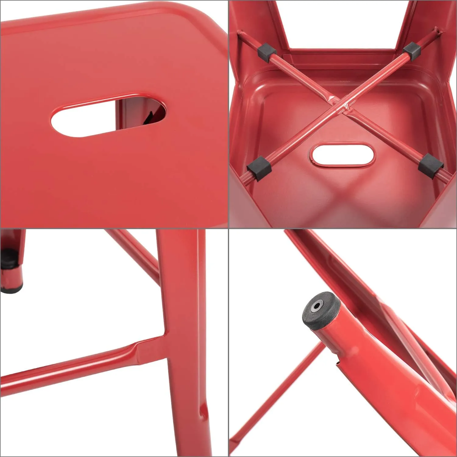 Devoko Metal Bar Stools 24" Indoor Outdoor Stackable Barstools Modern Style Industrial Vintage Counter Bar Stools Set of 4 (24 inch, Red)