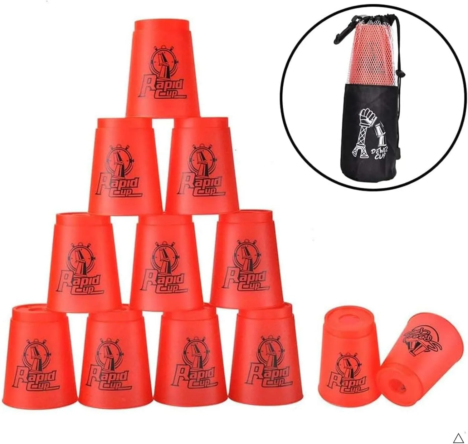 DEWEL Stacking Cup Game with 15 Stack Ways, 12pcs Cup Stacking Set, Sport Stacking Cups BPA-Free Material, Classic Family Game, Great Gift Idea for Stack Games Lover. (Red)