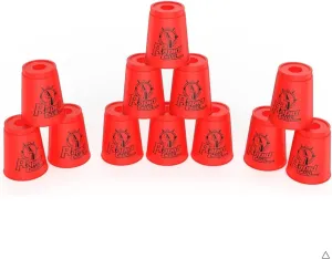 DEWEL Stacking Cup Game with 15 Stack Ways, 12pcs Cup Stacking Set, Sport Stacking Cups BPA-Free Material, Classic Family Game, Great Gift Idea for Stack Games Lover. (Red)