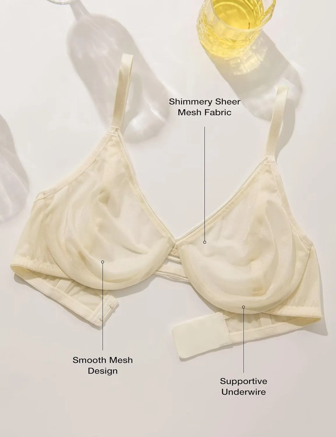 Deyllo Women's Sheer Mesh Lace Unlined Underwire Bra Sexy See-Through Demi Bralette